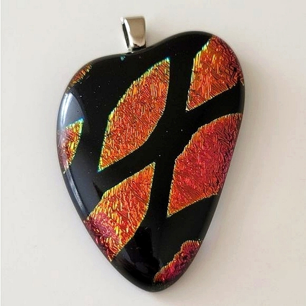 Pendant Dichroic Glass Black Orange Pendant #0031